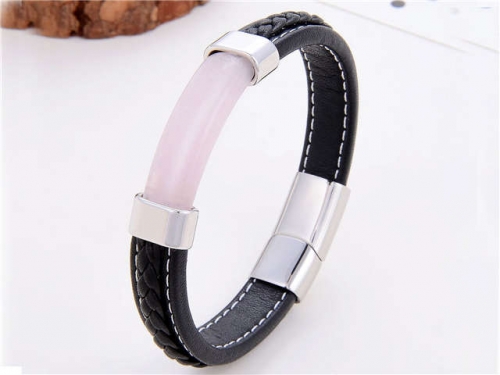 BC Jewelry Wholesale Leather And Stainless Steel Bracelet Long About 210mm NO.#SJ112B814