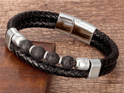 BC Jewelry Wholesale Leather And Stainless Steel Bracelet Long About 210mm NO.#SJ112B057