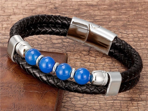 BC Jewelry Wholesale Leather And Stainless Steel Bracelet Long About 210mm NO.#SJ112B051