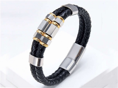 BC Jewelry Wholesale Leather And Stainless Steel Bracelet Long About 210mm NO.#SJ112B101