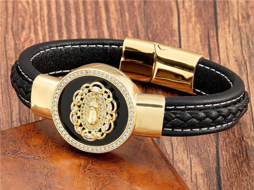 BC Jewelry Wholesale Leather And Stainless Steel Bracelet Long About 210mm NO.#SJ112B903