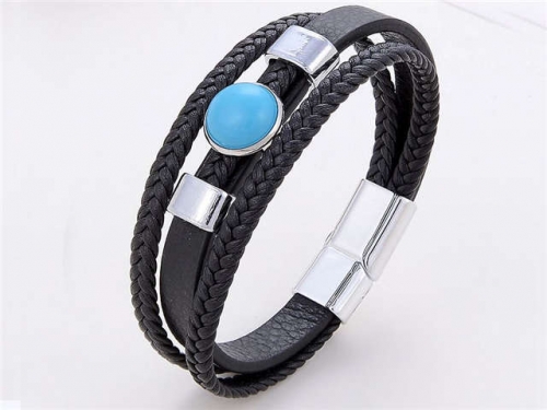 BC Jewelry Wholesale Leather And Stainless Steel Bracelet Long About 210mm NO.#SJ112B318