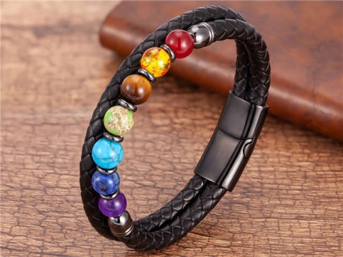 BC Jewelry Wholesale Leather And Stainless Steel Bracelet Long About 210mm NO.#SJ112B113