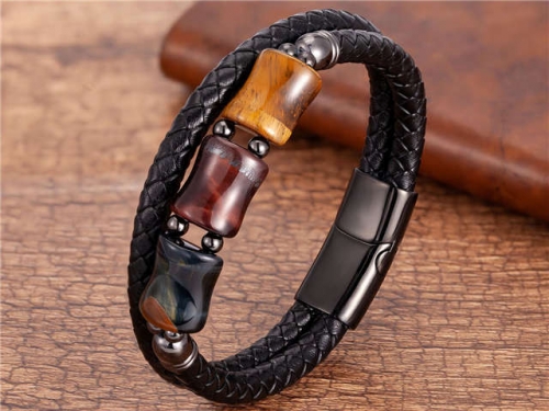BC Jewelry Wholesale Leather And Stainless Steel Bracelet Long About 210mm NO.#SJ112B123