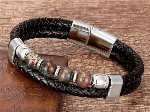 BC Jewelry Wholesale Leather And Stainless Steel Bracelet Long About 210mm NO.#SJ112B054