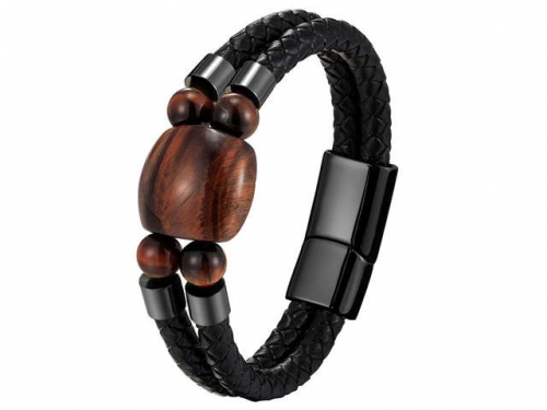 BC Jewelry Wholesale Leather And Stainless Steel Bracelet Long About 210mm NO.#SJ111B392