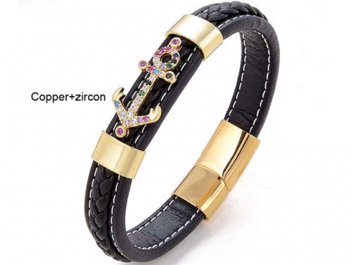 BC Jewelry Wholesale Leather And Stainless Steel Bracelet Long About 210mm NO.#SJ112B330