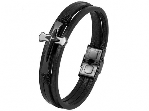 BC Jewelry Wholesale Leather And Stainless Steel Bracelet Long About 210mm NO.#SJ111B254