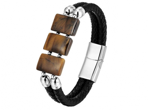 BC Jewelry Wholesale Leather And Stainless Steel Bracelet Long About 210mm NO.#SJ111B367