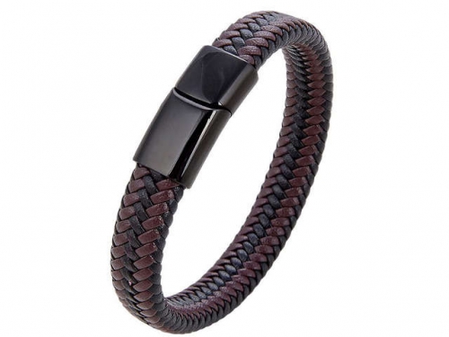BC Jewelry Wholesale Leather And Stainless Steel Bracelet Long About 210mm NO.#SJ112B752