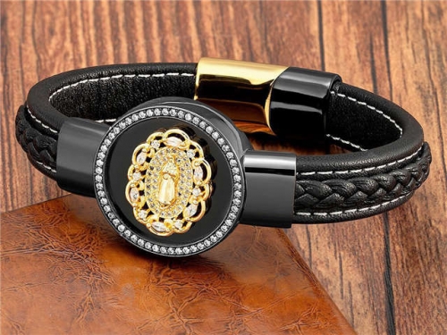 BC Jewelry Wholesale Leather And Stainless Steel Bracelet Long About 210mm NO.#SJ112B905