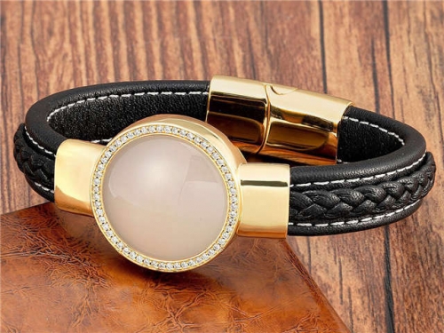 BC Jewelry Wholesale Leather And Stainless Steel Bracelet Long About 210mm NO.#SJ112B796