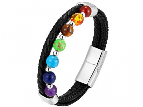 BC Jewelry Wholesale Leather And Stainless Steel Bracelet Long About 210mm NO.#SJ111B406