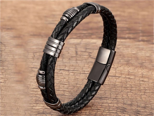 BC Jewelry Wholesale Leather And Stainless Steel Bracelet Long About 210mm NO.#SJ112B083