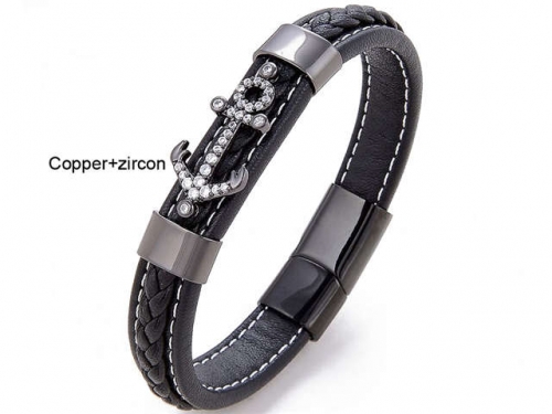 BC Jewelry Wholesale Leather And Stainless Steel Bracelet Long About 210mm NO.#SJ112B333