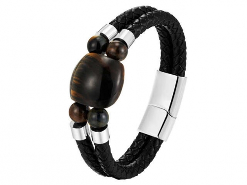 BC Jewelry Wholesale Leather And Stainless Steel Bracelet Long About 210mm NO.#SJ111B396