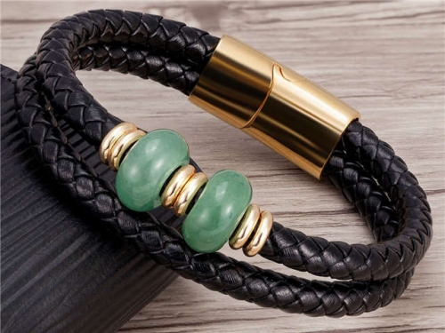 BC Jewelry Wholesale Leather And Stainless Steel Bracelet Long About 210mm NO.#SJ112B761