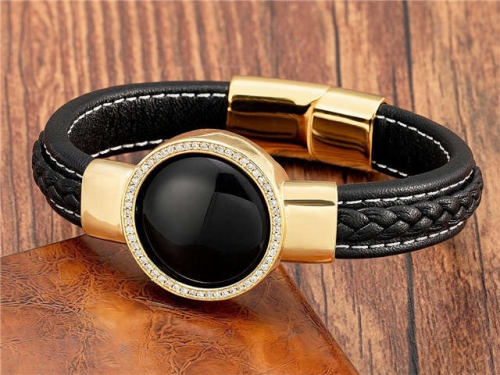 BC Jewelry Wholesale Leather And Stainless Steel Bracelet Long About 210mm NO.#SJ112B794