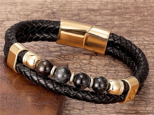 BC Jewelry Wholesale Leather And Stainless Steel Bracelet Long About 210mm NO.#SJ112B857