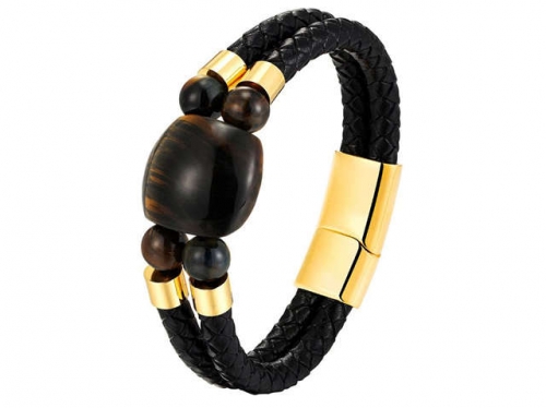 BC Jewelry Wholesale Leather And Stainless Steel Bracelet Long About 210mm NO.#SJ111B397