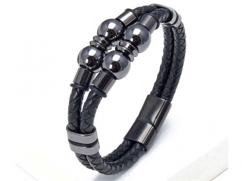 BC Jewelry Wholesale Leather And Stainless Steel Bracelet Long About 210mm NO.#SJ112B066