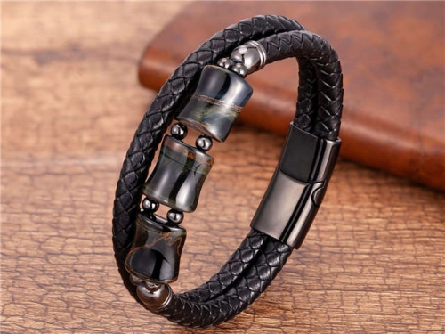 BC Jewelry Wholesale Leather And Stainless Steel Bracelet Long About 210mm NO.#SJ112B121