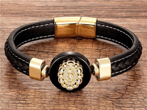 BC Jewelry Wholesale Leather And Stainless Steel Bracelet Long About 210mm NO.#SJ112B789