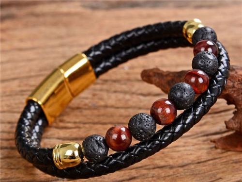 BC Jewelry Wholesale Leather And Stainless Steel Bracelet Long About 210mm NO.#SJ112B757