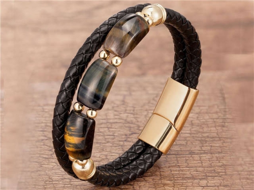 BC Jewelry Wholesale Leather And Stainless Steel Bracelet Long About 210mm NO.#SJ112B092