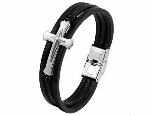 BC Jewelry Wholesale Leather And Stainless Steel Bracelet Long About 210mm NO.#SJ111B255