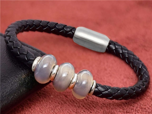 BC Jewelry Wholesale Leather And Stainless Steel Bracelet Long About 210mm NO.#SJ112B748