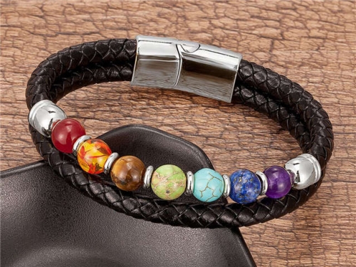 BC Jewelry Wholesale Leather And Stainless Steel Bracelet Long About 210mm NO.#SJ112B115