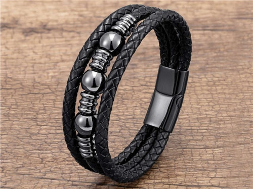 BC Jewelry Wholesale Leather And Stainless Steel Bracelet Long About 210mm NO.#SJ112B127