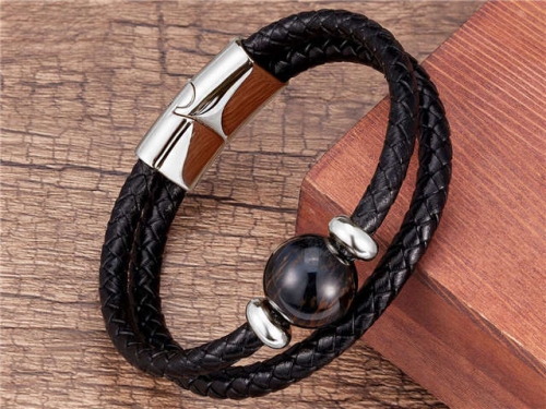 BC Jewelry Wholesale Leather And Stainless Steel Bracelet Long About 210mm NO.#SJ112B772