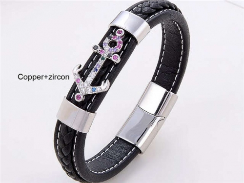 BC Jewelry Wholesale Leather And Stainless Steel Bracelet Long About 210mm NO.#SJ112B331
