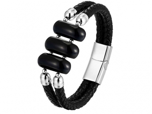 BC Jewelry Wholesale Leather And Stainless Steel Bracelet Long About 210mm NO.#SJ111B379