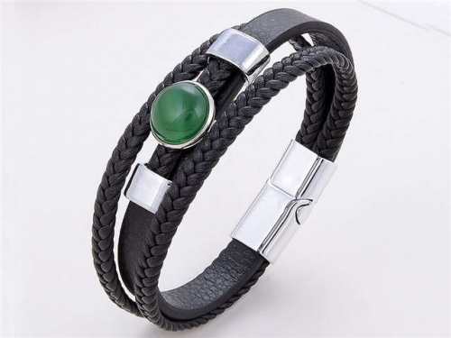 BC Jewelry Wholesale Leather And Stainless Steel Bracelet Long About 210mm NO.#SJ112B317