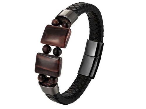 BC Jewelry Wholesale Leather And Stainless Steel Bracelet Long About 210mm NO.#SJ111B372