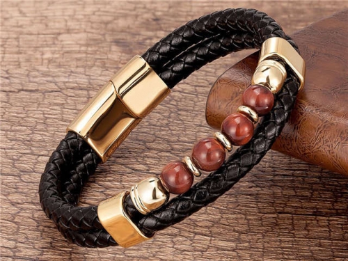 BC Jewelry Wholesale Leather And Stainless Steel Bracelet Long About 210mm NO.#SJ112B046