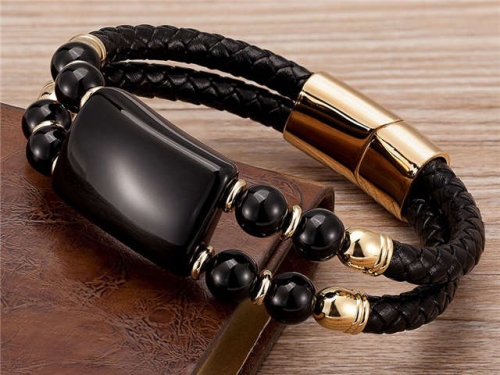 BC Jewelry Wholesale Leather And Stainless Steel Bracelet Long About 210mm NO.#SJ112B922