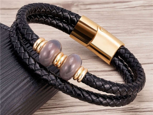 BC Jewelry Wholesale Leather And Stainless Steel Bracelet Long About 210mm NO.#SJ112B762