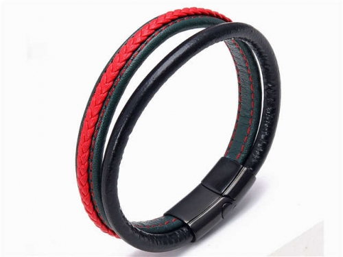 BC Jewelry Wholesale Leather And Stainless Steel Bracelet Long About 210mm NO.#SJ112B424