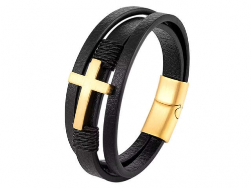 BC Jewelry Wholesale Leather Bracelet Stainless Steel Bracelet Jewelry NO.#SJ122B090