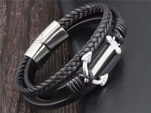 BC Jewelry Wholesale Leather Bracelet Stainless Steel Bracelet Jewelry NO.#SJ130B017