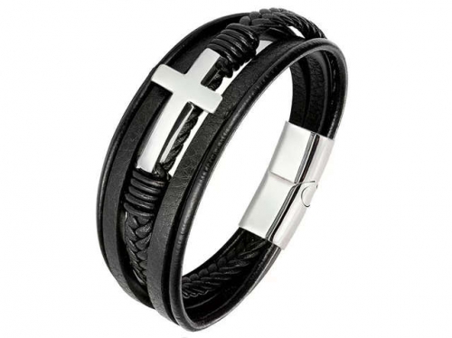 BC Jewelry Wholesale Leather Bracelet Stainless Steel Bracelet Jewelry NO.#SJ132B011