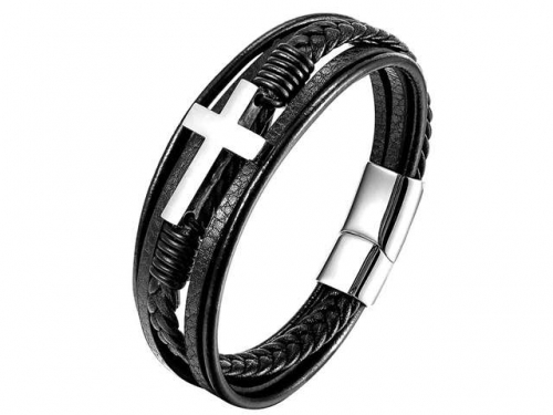 BC Jewelry Wholesale Leather Bracelet Stainless Steel Bracelet Jewelry NO.#SJ130B072