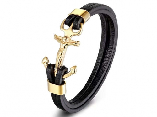 BC Jewelry Wholesale Leather Bracelet Stainless Steel Bracelet Jewelry NO.#SJ127B454