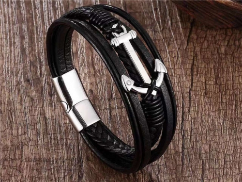 BC Jewelry Wholesale Leather Bracelet Stainless Steel Bracelet Jewelry NO.#SJ133B043