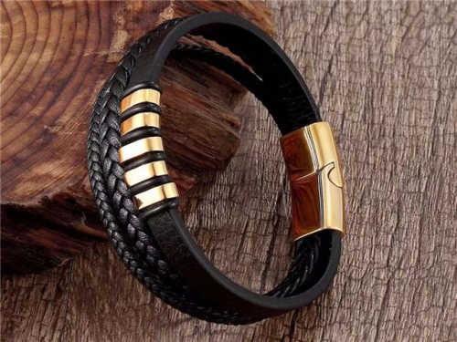 BC Jewelry Wholesale Leather Bracelet Stainless Steel Bracelet Jewelry NO.#SJ133B010