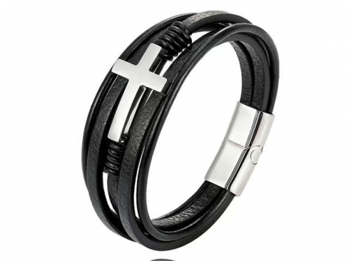 BC Jewelry Wholesale Leather Bracelet Stainless Steel Bracelet Jewelry NO.#SJ132B005